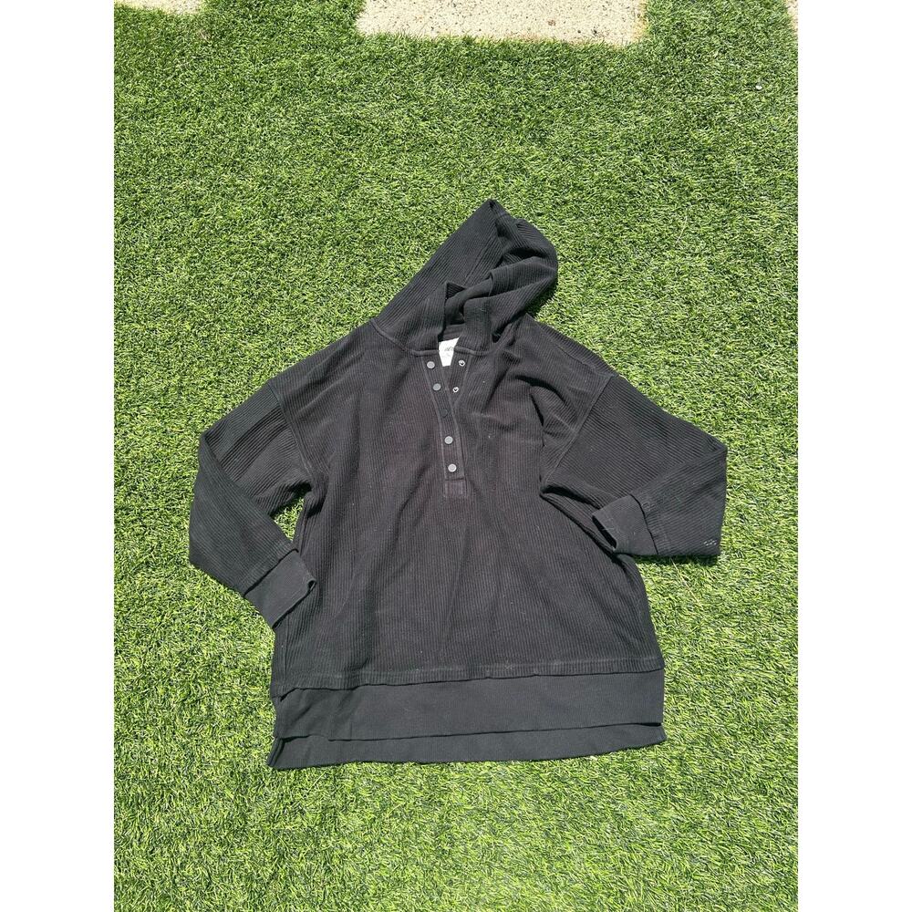 Aerie oversized texture henley hoodie in black size small